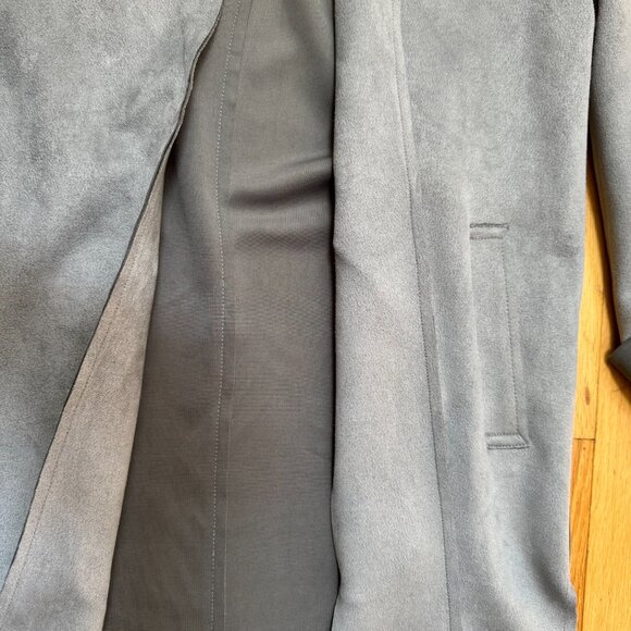 T Tahari Faux Suede Roll Tab Open Topper Gray Drape Coat Size XS - Picture 4 of 14